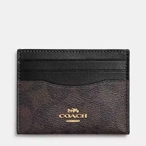NEW Coach Signature Canvas Card Holder in Brown and Black